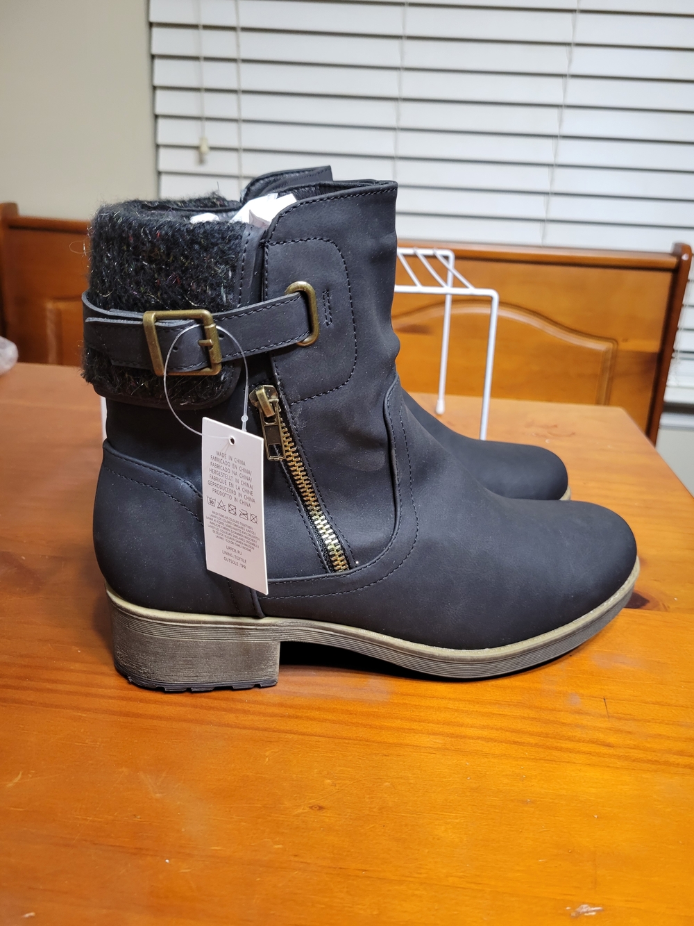 Women's Black Ankle Booties with Knit Cuff and Side Zip - Classic Everyday Style